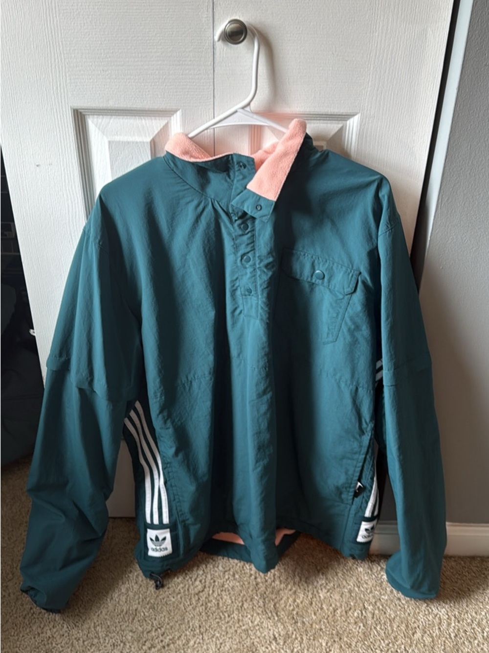 Men's Teal Adidas Windbreaker with Pink Collar